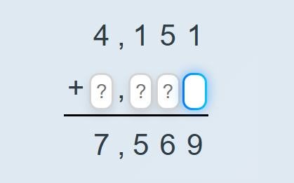 Complete the addition sentence up to four digits